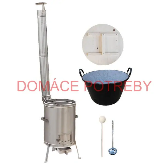 Zabíjačkový smaltovaný kotol 100 L + nerezová kotlina (1,5 mm) 60 cm LUX + vareška a naberačka