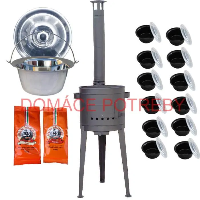Nerezový kotlík 22 L (0,8 mm) INOX + vysoká žiaruvzdorná kotlina (1,5 mm) HODO 42 cm PLUS 600 + misky 12 ks + 2 x korenie na guláš 100 g