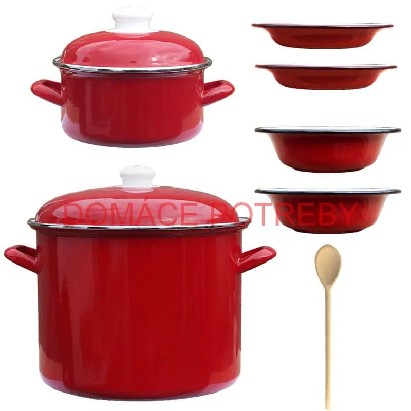 Smaltovaný hrniec s pokrievkou 5,2 l + smaltovaný kastról s pokrievkou 3 L + taniere Classic