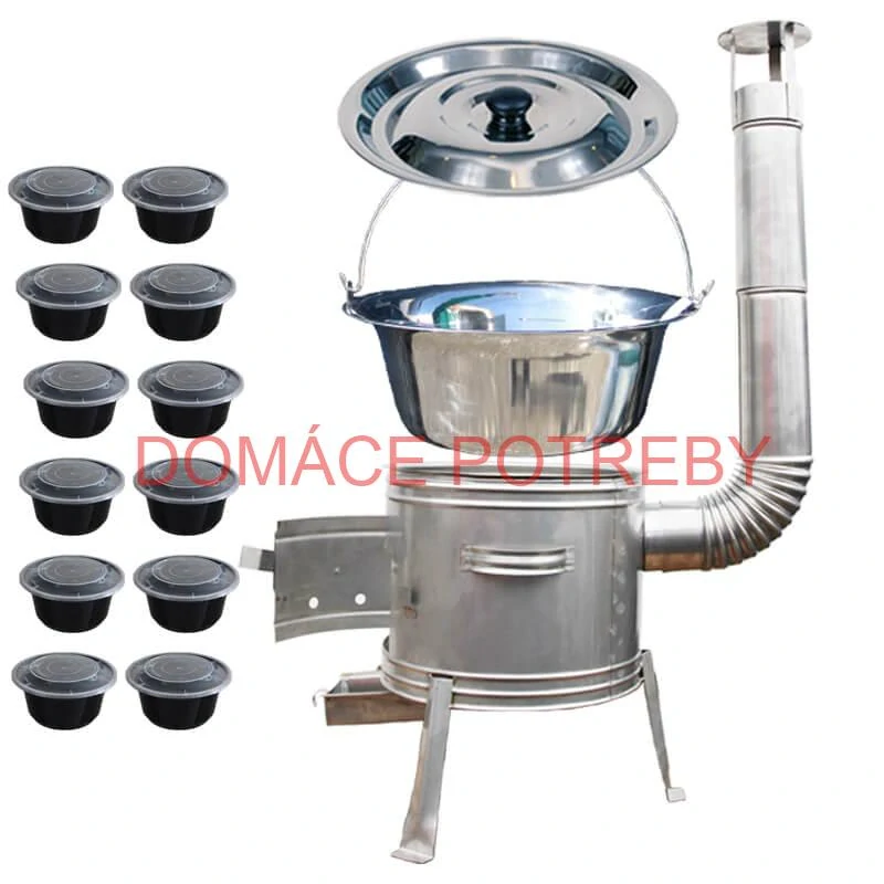 Nerezový kotlík 22 L (0,8 mm) INOX + Nerezová kotlina 42 INOX + misky 12 ks
