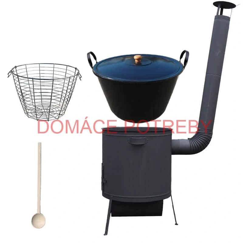 Smaltovaný kotol 60 L na zabíjačku + žiaruvzdorná kotlina 53 PLUS 600 4 MM + kôš 40 l + vareška