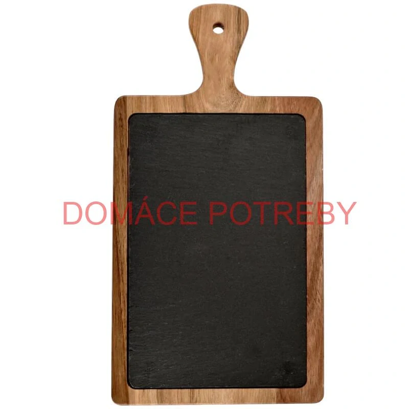 Servírovací podnos s bridlicovou doskou a rukoväťou z akáciového dreva 26 x 18 cm