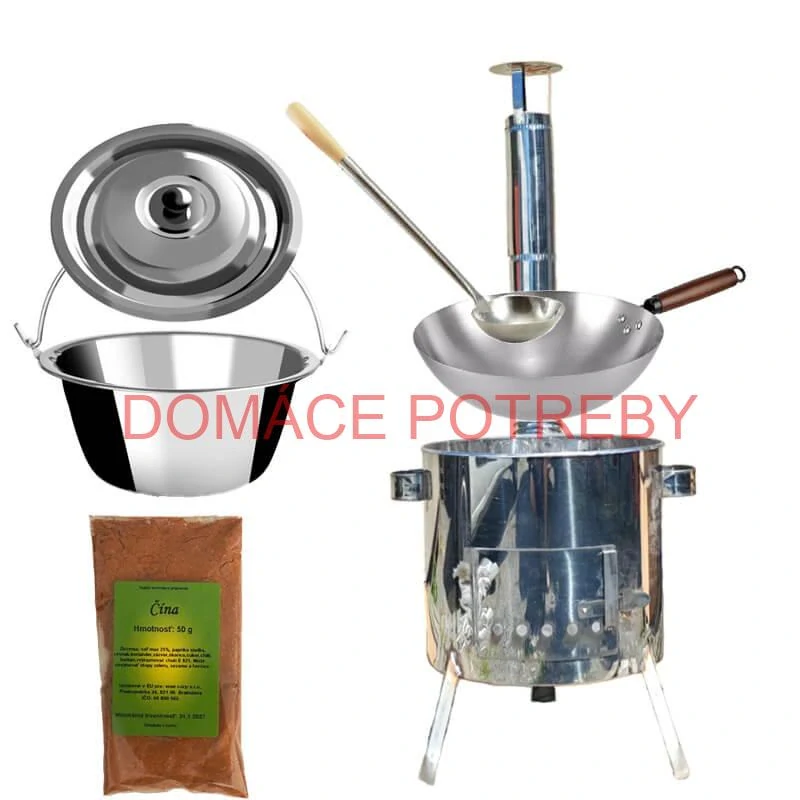 Nerezový kotlík 10 L (0,8 mm) + nerezová kotlina 31 INOX LUSTRO + Wok + korenie 50 g