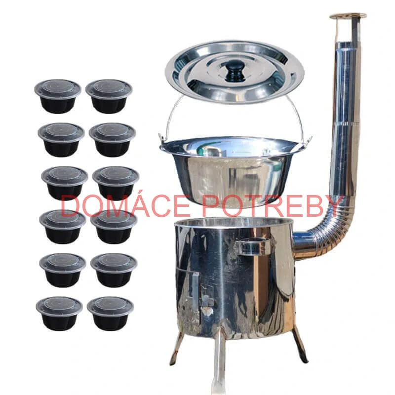 Nerezový kotlík 15 L (1,2 mm) INOX + Nerezová kotlina 36 INOX LUSTRO + misky 12 ks