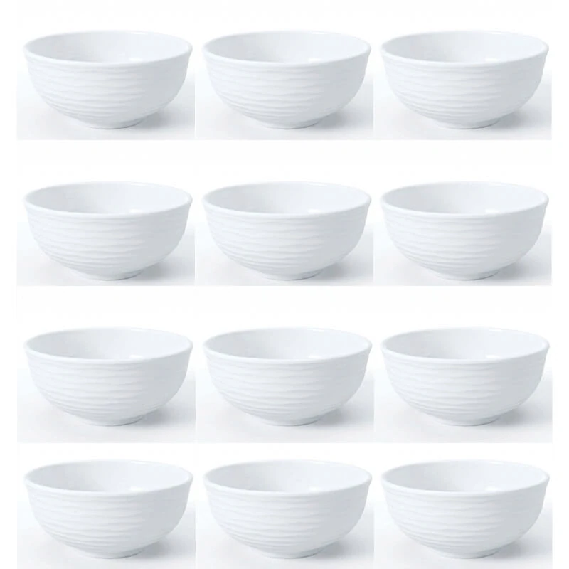 Set 12 ks: Prémiové biele misky s kamennou štruktúrou (750 ml)