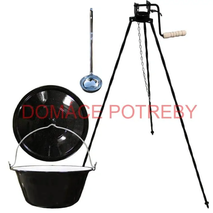 Smaltovaný kotlík 25 L + pokrievka + stojan s kladkou VAR