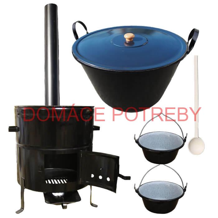 Zabíjačkový smaltovaný kotol 60 L + kovová kotlina 53 cm + 2 servírovacie kotlíky