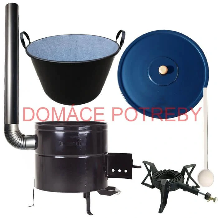 Zabíjačkový smaltovaný kotol 50 L + kovová kotlina 50 cm + horák 7 kW + dymovod