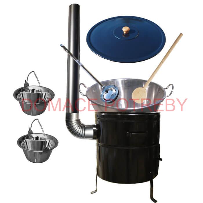 Zabíjačkový nerezový kotol 60 L, kovová kotlina 53 cm, smaltovaná pokrievka + 2 servírovacie antikorové kotlíky zdarma