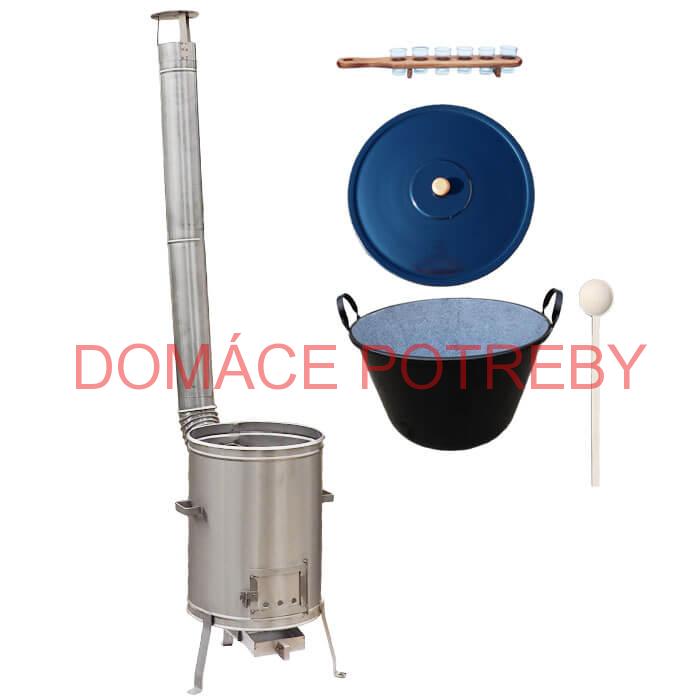 Zabíjačkový smaltovaný kotol 60 L + nerezová kotlina 53 cm + štamperlíky