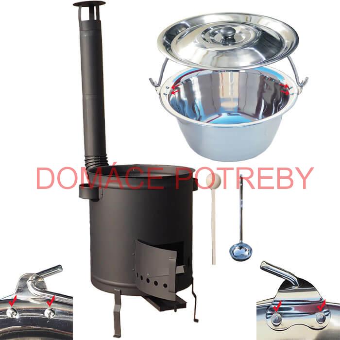 Nerezový kotlík 30 L (0,8 mm) zosilnený s nitmi + hrubostenná (1,5 mm) a žiaruvzdorná kotlina 45 PLUS 600