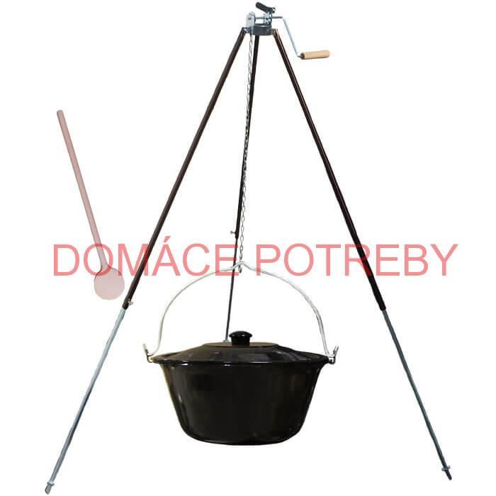 Smaltovaný kotlík 25 L (1,2 mm) + teleskopická trojnožka s poistnou kladkou + pokrievka