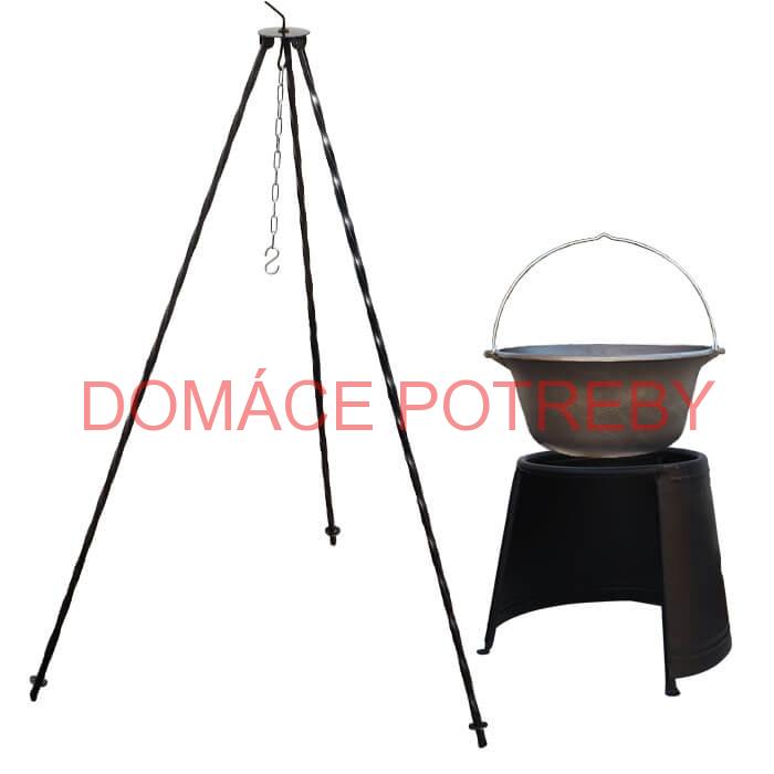 Liatinový kotlík 10,8 L + chránič plameňa 37 cm + trojnožka 1,2 m