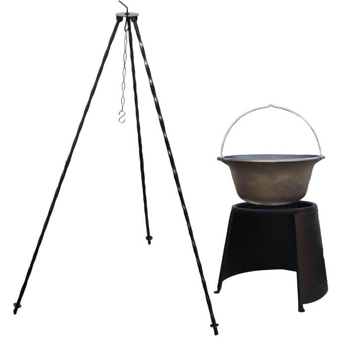 Liatinový kotlík 16 L + chránič plameňa 43 cm + trojnožka 1,2 m