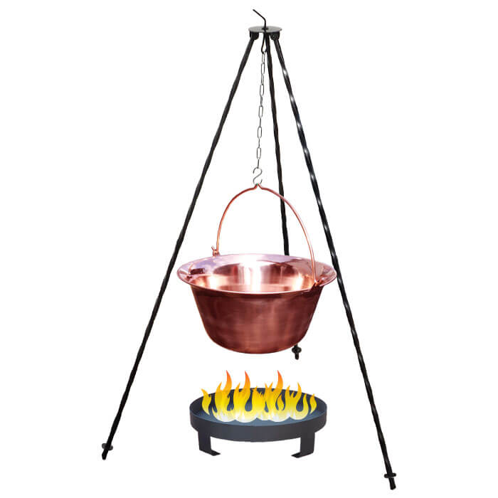 Medený kotlík 14 L (1,2 mm) + trojnožka 1,2 m + ohnisko 36 cm