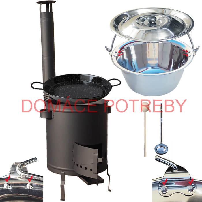 Nerezový kotlík 15 L (0,8 mm) zosilnený s nitmi + Paella panvica 38 cm + hrubostenná (1,5 mm) žiaruvzdorná kotlina 36 PLUS 600