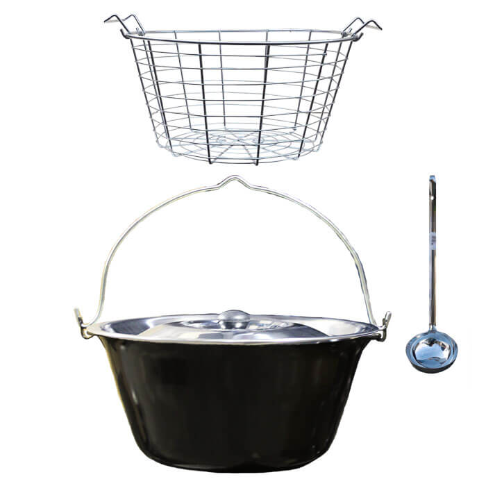 Smaltovaný kotlík (1,2 mm) 30 L + nerezová pokrievka + kôš 18 l