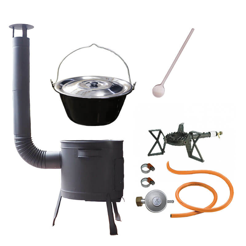 Smaltovaný kotlík (1,2 mm) 20 L + liatinový horák 5,5 kW + nízka kotlina 42 PLUS 600 + nerezová pokrievka INOX