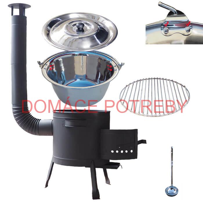 Nerezový kotlík 20 L (0,8 mm) s nitmi INOX + Nerezový rošt 45 cm + nízka žiaruvzdorná kotlina 42 cm PLUS 600