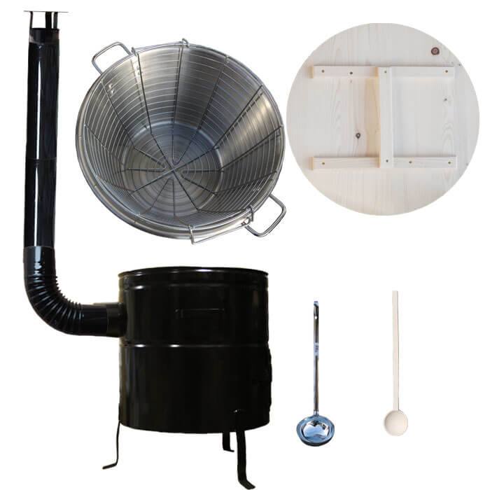 Zabíjačkový nerezový kotol 100 L + kovová kotlina 60 cm + kôš do kotla, vareška a naberačka