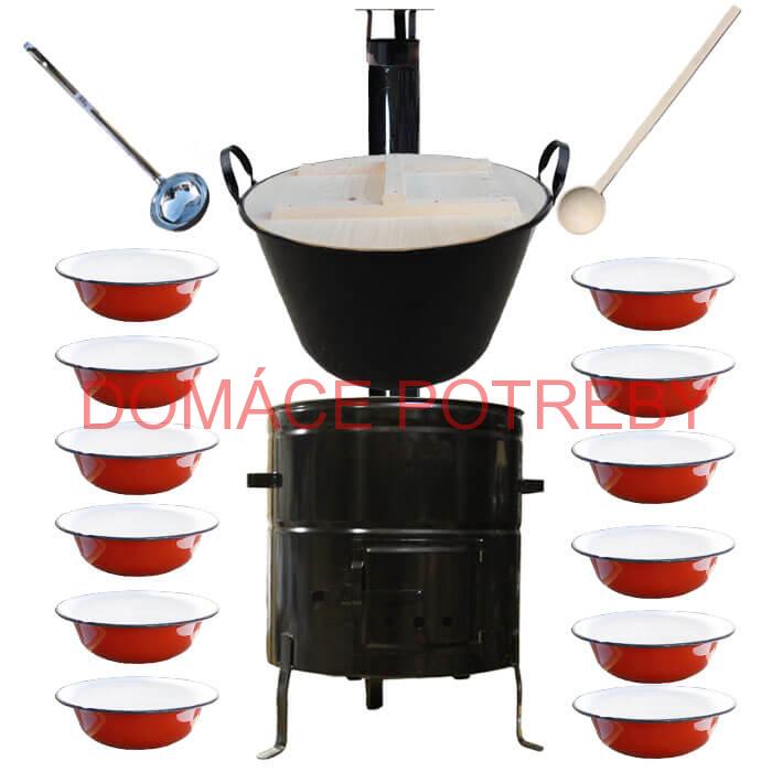 Smaltovaný kotol 100 L + smaltované taniere 12 ks + vareška a naberačka BIG PARTY