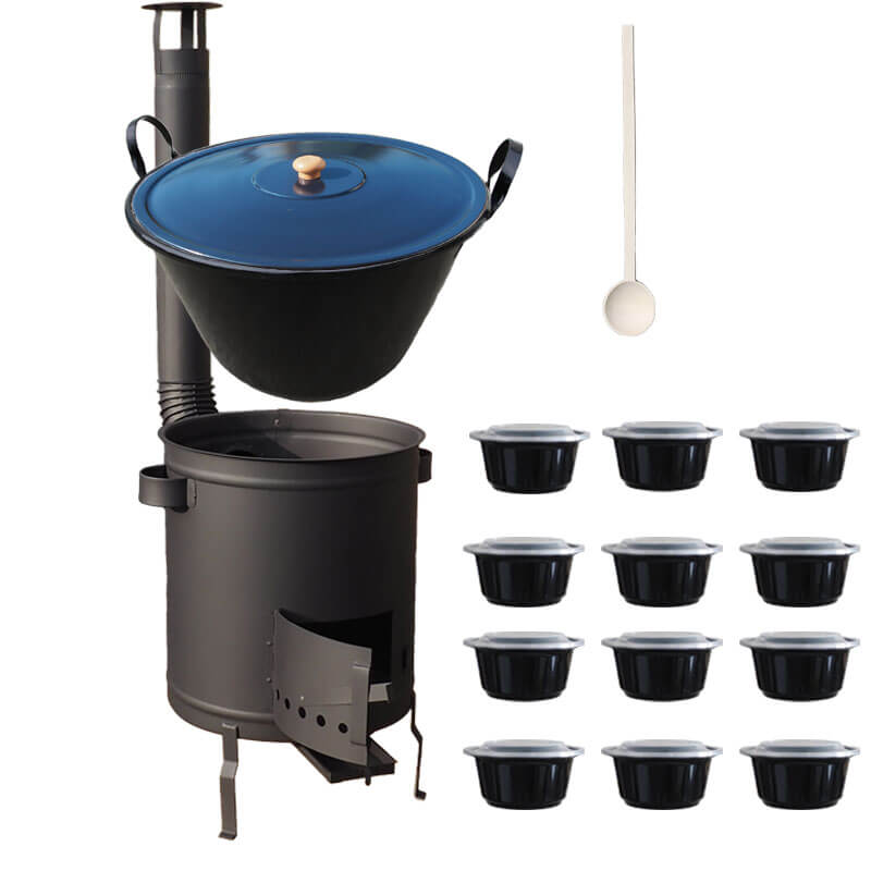 Smaltovaný kotol 60 L + hrubostenná kotlina 53 cm (1,5 mm) STRONG PLUS 600 + misky 12 ks