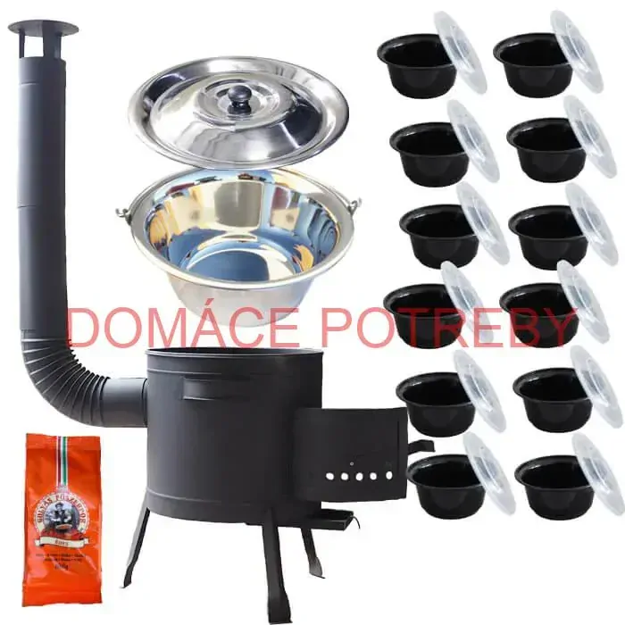 Nerezový kotlík 22 L (0,8 mm) INOX + hrubostenná (1,5 mm) žiaruvzdorná kotlina BALKY STRONG 42 PLUS 600 + misky 12 ks + paprikové korenie na guláš 100 g