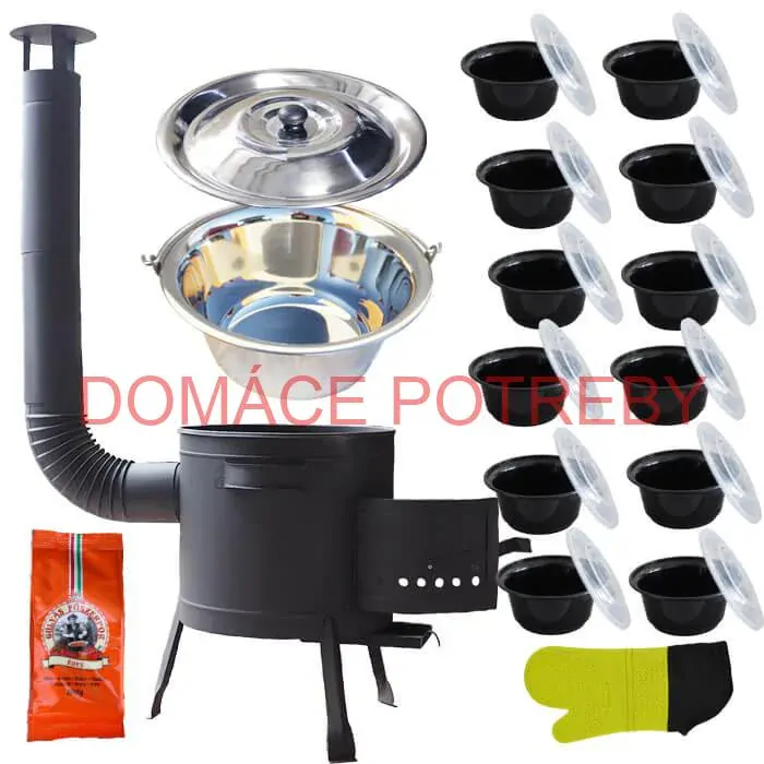 Nerezový kotlík 22 L (0,8 mm) + misky 12 ks + nízka žiaruvzdorná kotlina (1,5 mm) 42 PLUS 600