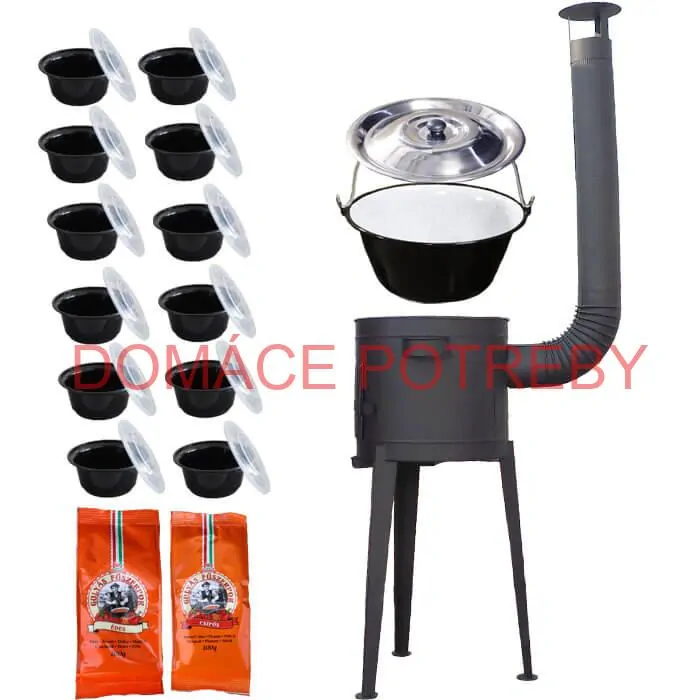 Smaltovaný kotlík 22 L (1,2 mm) + vysoká žiaruvzdorná  kotlina 42 cm PLUS 600 + misky 12 ks + 2 x korenie na guláš 100 g