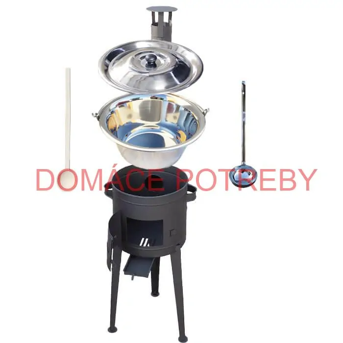 Nerezový kotlík 20 L (1,2 mm) INOX + vysoká žiaruvzdorná kotlina (2,0 mm) HODO 42 cm PLUS 600 + vareška + naberačka