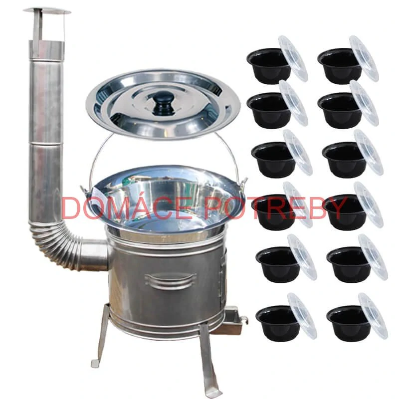 Nerezový kotlík 22 L (0,8 mm) INOX + Nerezová kotlina 42 INOX + misky 12 ks