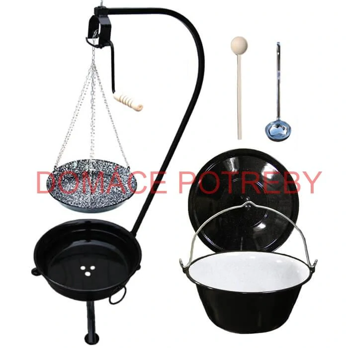Smaltovaný kotlík 25 L (1,2 mm) + smaltovaná panvica + prenosné ohnisko