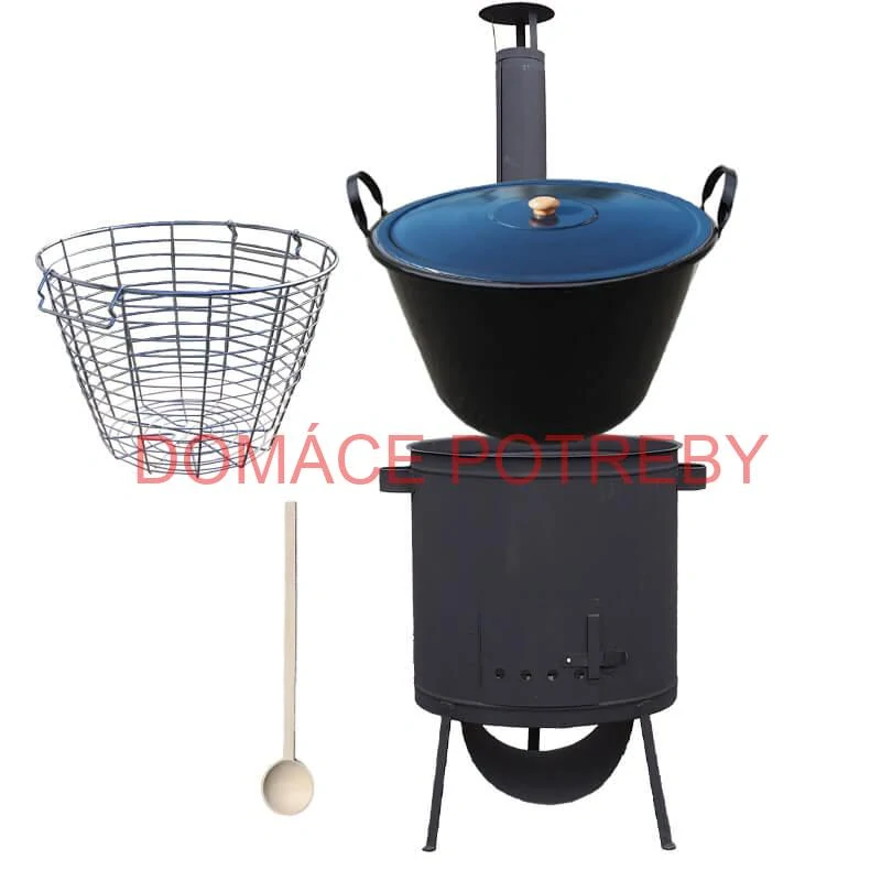 Smaltovaný kotol 60 L na zabíjačku + žiaruvzdorná kotlina 53 PLUS 600 4 MM + kôš 40 l + vareška