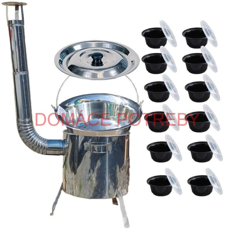 Nerezový kotlík 15 L (1,2 mm) INOX + Nerezová kotlina 36 INOX LUSTRO + misky 12 ks