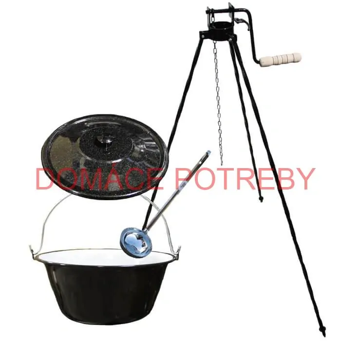 Smaltovaný kotlík 25 L + pokrievka + stojan s kladkou VAR