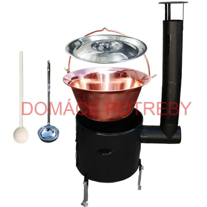 Medený kotlik 14 L (1,2 mm) + smaltovaná kotlina 36 cm + vareška a naberačka Easy party