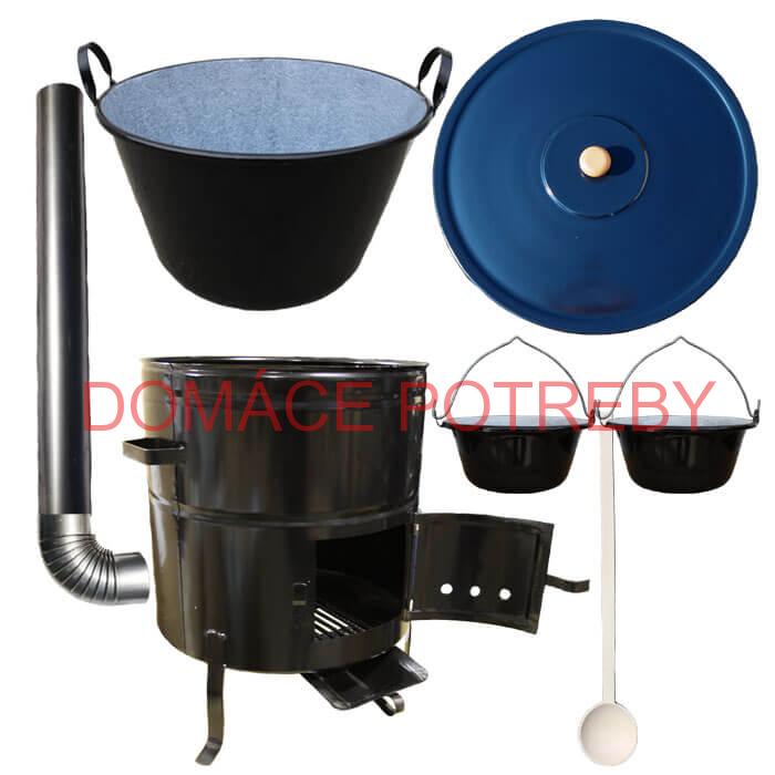 Zabíjačkový smaltovaný kotol 70 L + kovová kotlina 56 cm + 2 servírovacie kotlíky