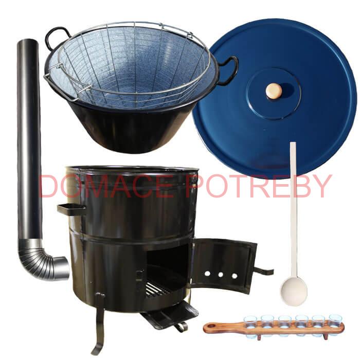 Zabíjačkový smaltovaný kotol 70 L + kovová kotlina 56 cm + kôš do kotla a štamperlíky