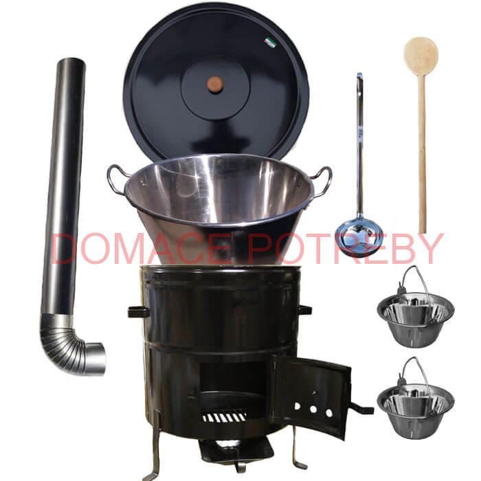 Zabíjačkový nerezový kotol 70 L, kovová kotlina 56 cm, smaltovaná pokrievka + 2 servírovacie antikorové kotlíky zdarma