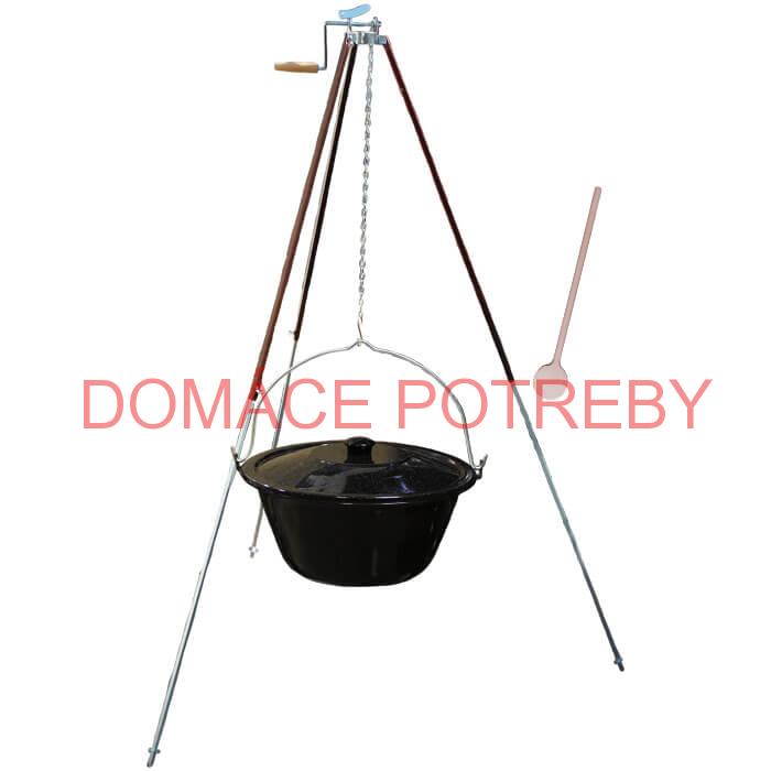 Smaltovaný kotlík 20 L (1,2 mm) + teleskopická trojnožka s poistnou kladkou + pokrievka