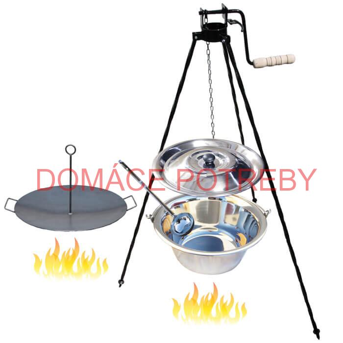 Antikorový kotlík 22 L (0,8 mm) + panvica na grilovanie a stojan s kladkou VAR