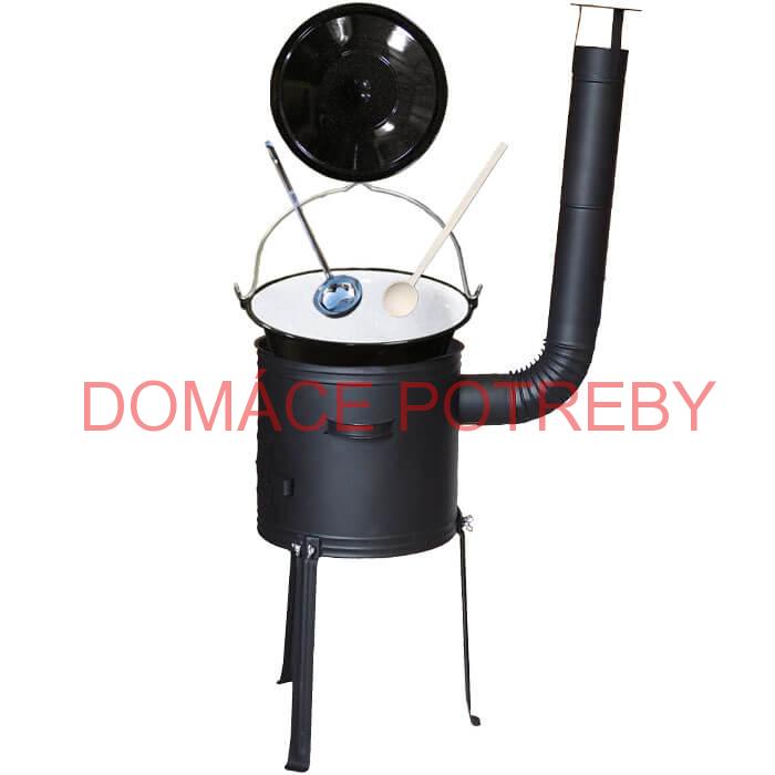 Smaltovaný kotlík 13 L (1,2 mm) + kovová kotlina s vysokými nožičkami 36 cm + vareška a naberačka