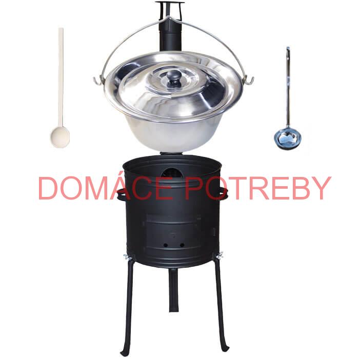 Antikorový kotlík 15 L (1,2 mm) + kovová kotlina s vysokými nožičkami 36 cm, žiaruvzdorná farba Plus 700 + vareška a naberačka