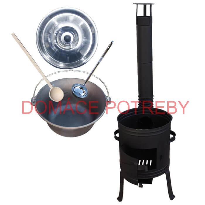 Liatinový kotlík 10 L + nízka žiaruvzdorná kotlina 33 cm PLUS 700 + vareška a naberačka
