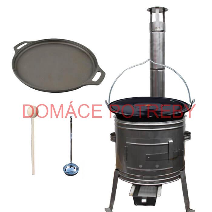 Smaltovaný kotlík 20 L + Liatinová panvica 43 cm + nerezová kotlina 42 cm TOPLUX