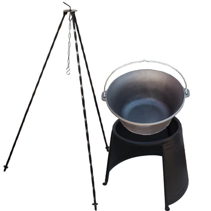Liatinový kotlík 16 L + chránič plameňa 43 cm + trojnožka 1,2 m