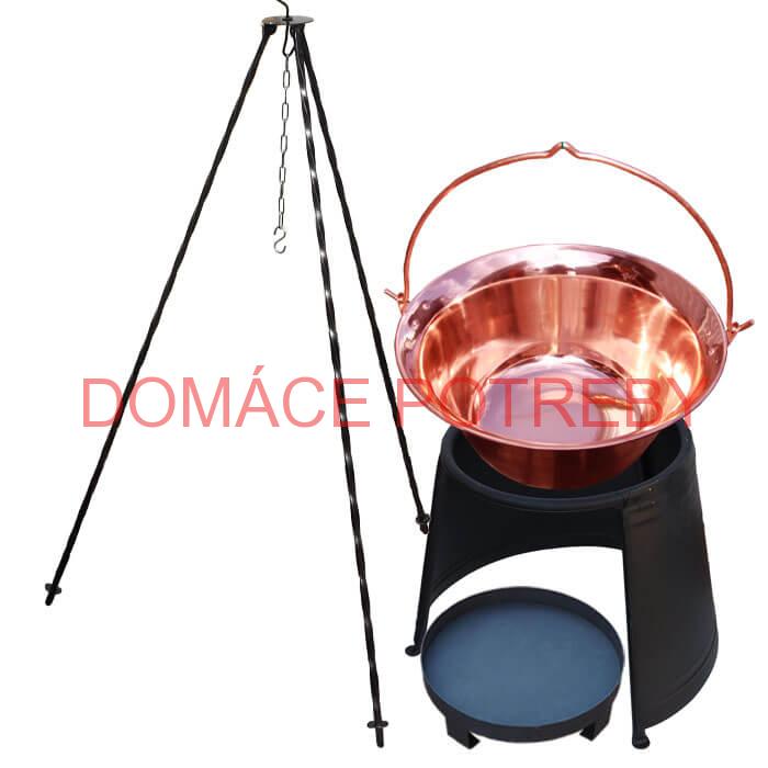 Medený kotlík 14 L (1,2 mm) + chránič plameňa 37 cm + ohnisko 36 cm + trojnožka 1,2 m