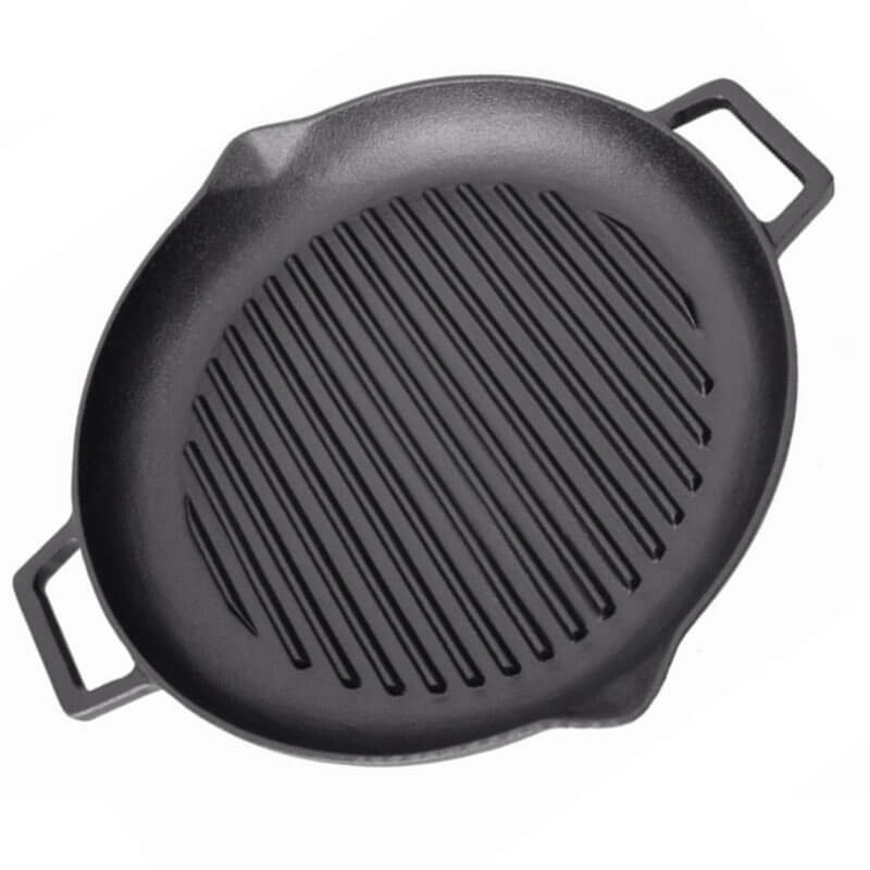Liatinová panvica na grilovanie 31 cm s výlevkami BBQ