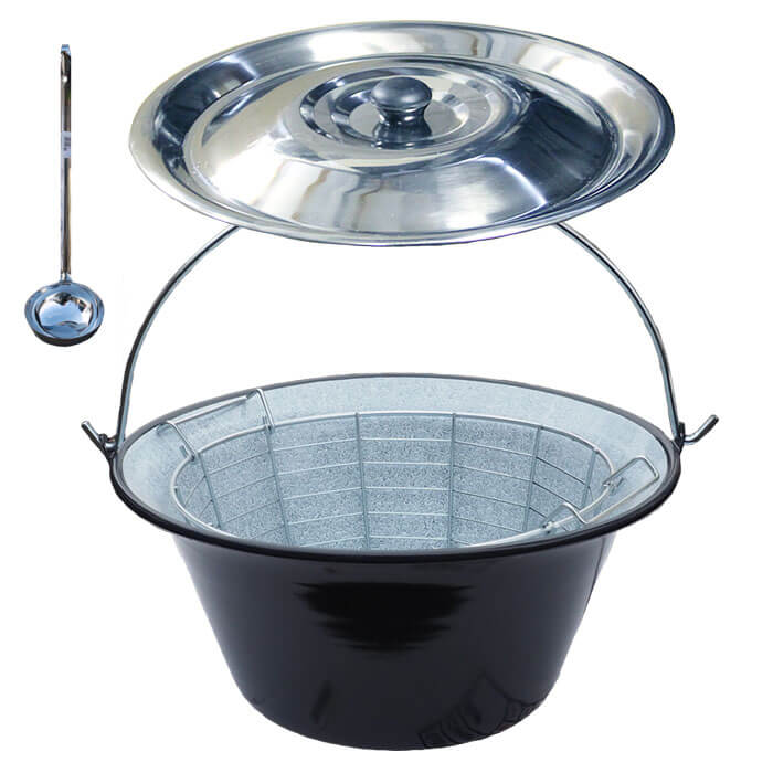 Smaltovaný kotlík (1,2 mm) 30 L + nerezová pokrievka + kôš 18 l