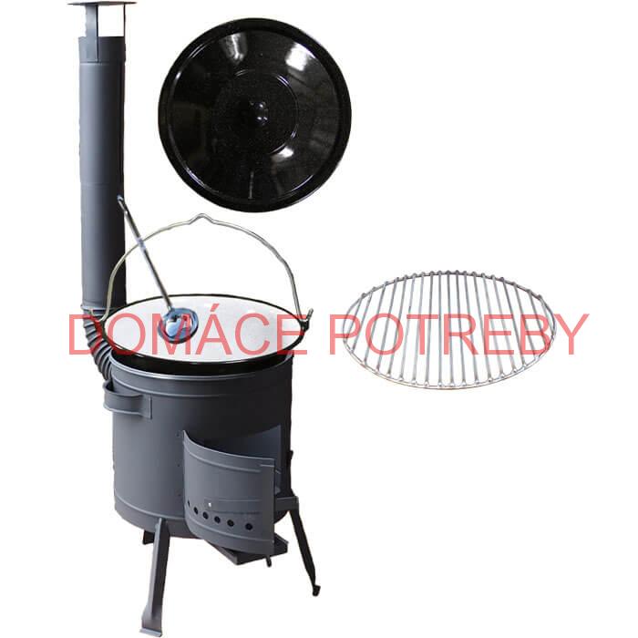 Smaltovaný kotlík 20 L + Nerezový rošt 45 cm + nízka žiaruvzdorná kotlina 42 cm PLUS 600